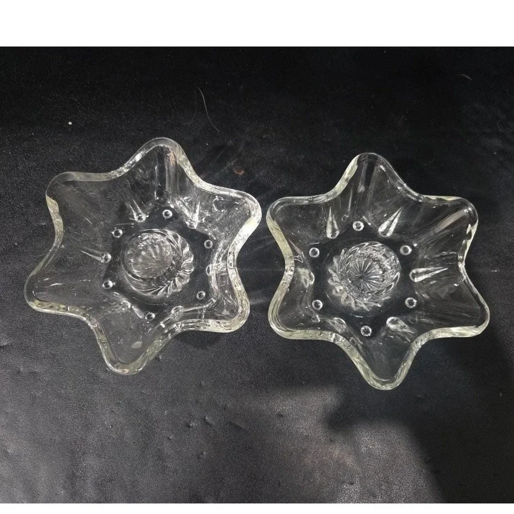 Anchor Hocking Six Point Star Candlestick Holders, Set‎ of 2, Vintage Votive